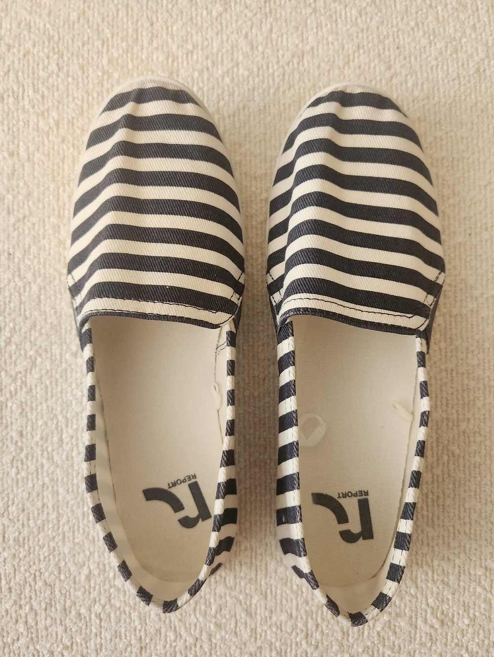 REPORT BLUE & WHITE STRIPED CANVAS COMFORT FLATS